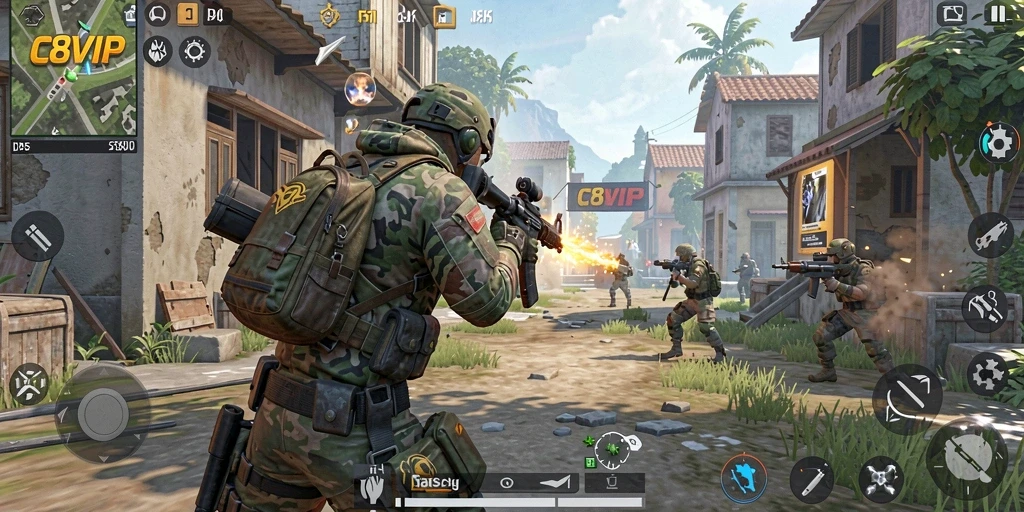 Gameplay seru C8VIP menampilkan aksi tembak-menembak intens.