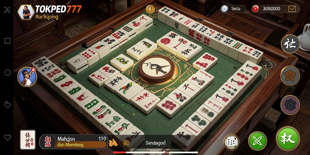 Screenshot gameplay TOKPED777 yang menampilkan aksi Mahjong yang seru.